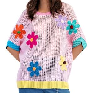 NWT Easel Knit Flower Power Sweater